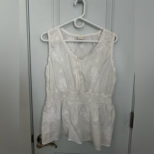Merona White Embroidered Sleeveless Peplum Top